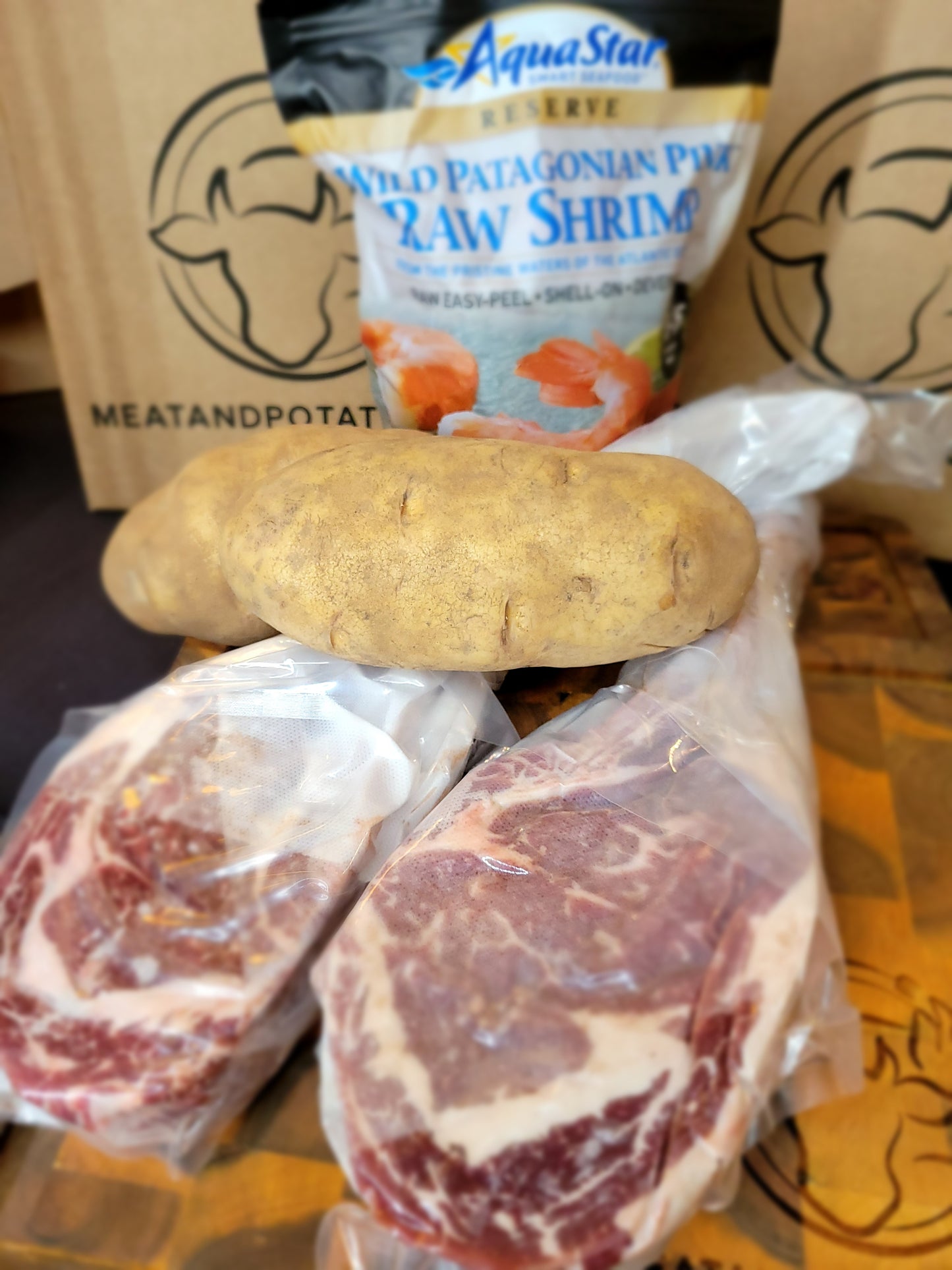 Tomahawks and prawns gift pack