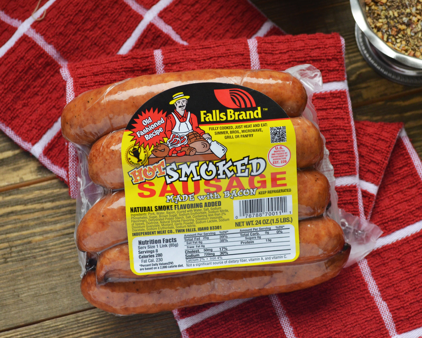 Falls Brand Smoked HOT sausage 1.5# package